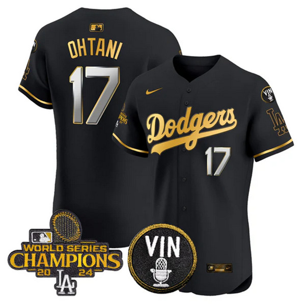 Los Angeles Dodgers #17 Shohei Ohtani Black Gold 2024 World Series Champions With Vin Patch Vapor Limited Stitched Jersey